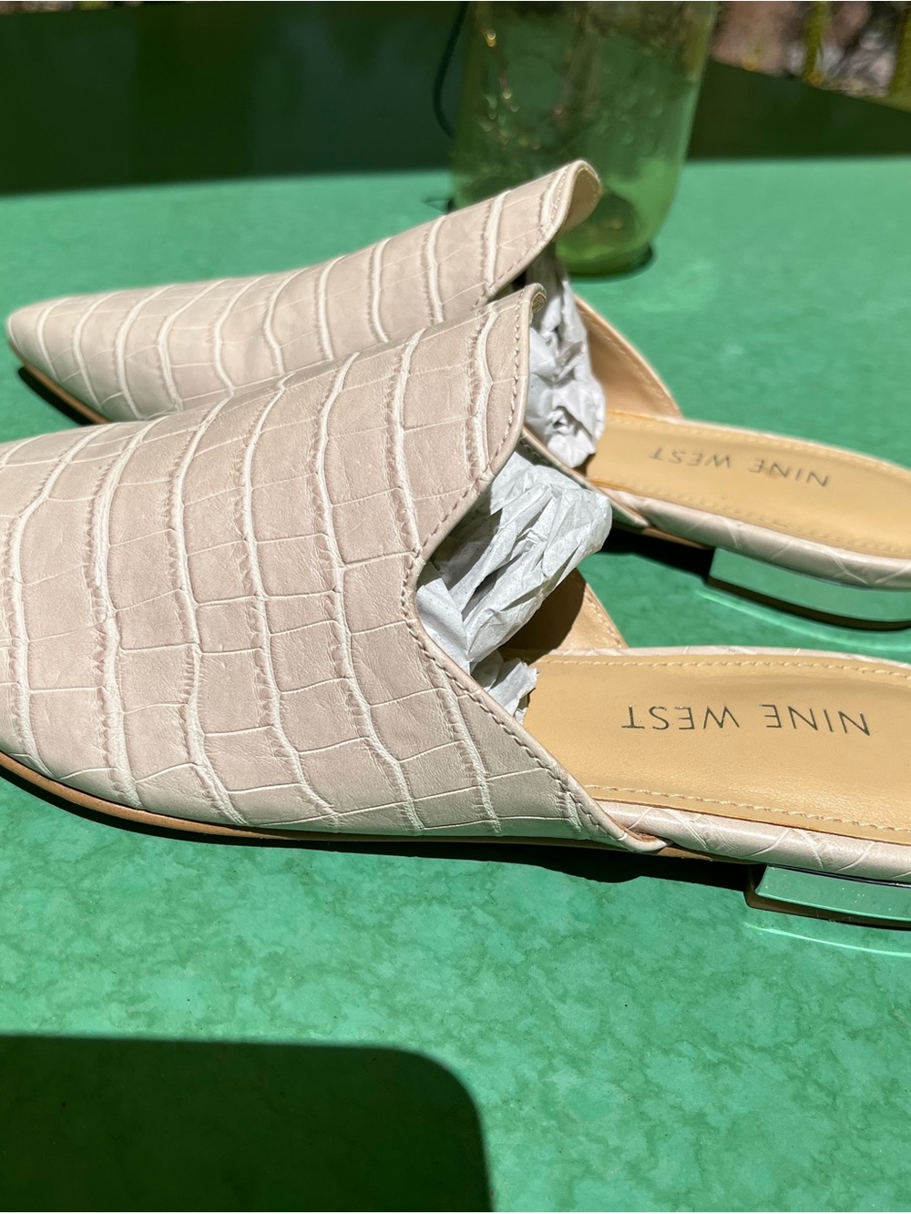 Nine West Croc-Embossed Cream Slip-On Mule